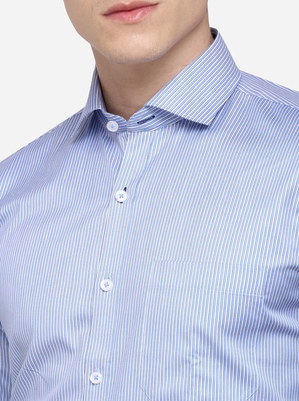 Light Blue Striped Regular Fit Formal Shirt | JadeBlue