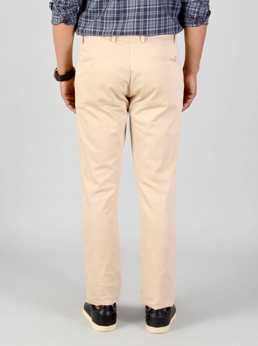 Stone Beige Self Textured Slim Fit Casual Trouser | Greenfibre