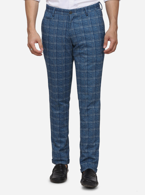 Dusty Blue Checked Venice Fit Casual Trouser | JadeBlue Sport
