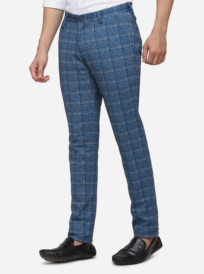 Dusty Blue Checked Venice Fit Casual Trouser | JadeBlue Sport