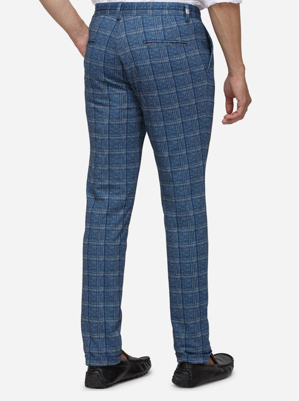 Dusty Blue Checked Venice Fit Casual Trouser | JadeBlue Sport