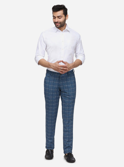 Dusty Blue Checked Venice Fit Casual Trouser | JadeBlue Sport