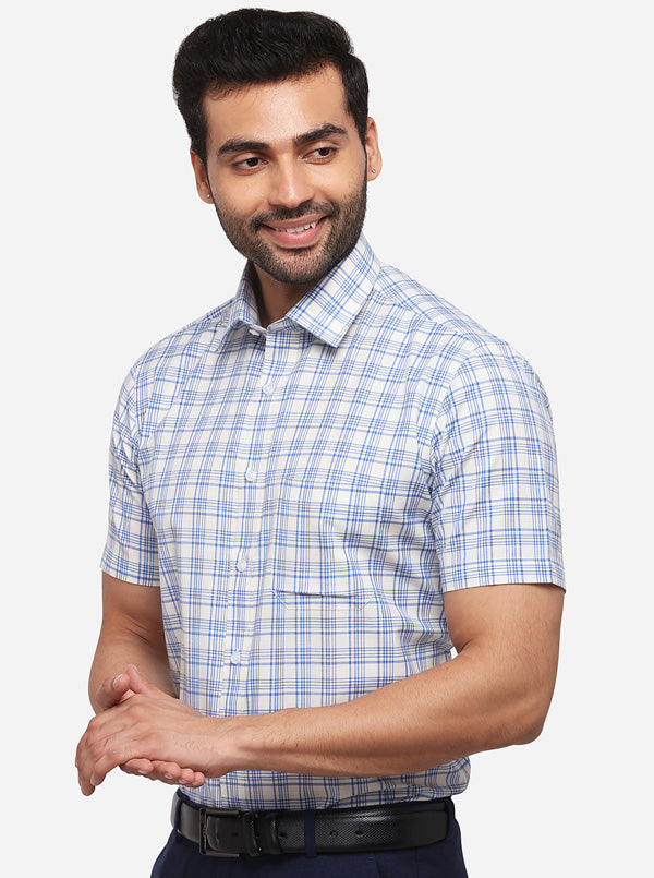 White & Blue Checked Regular Fit Formal Shirt | Greenfibre