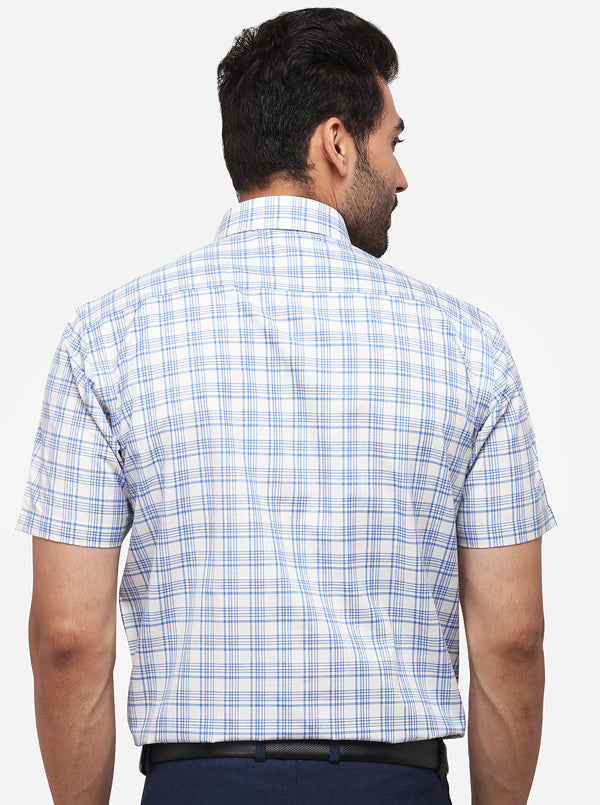 White & Blue Checked Regular Fit Formal Shirt | Greenfibre