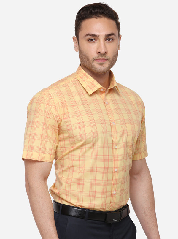 Yellow Checked Regular Fit Formal Shirt | Greenfibre