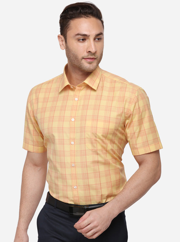 Yellow Checked Regular Fit Formal Shirt | Greenfibre