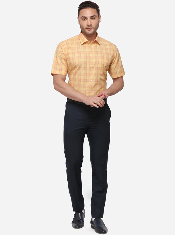 Yellow Checked Regular Fit Formal Shirt | Greenfibre