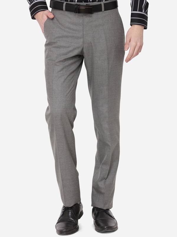 Grey Solid Classic Fit Formal Trouser | Greenfibre