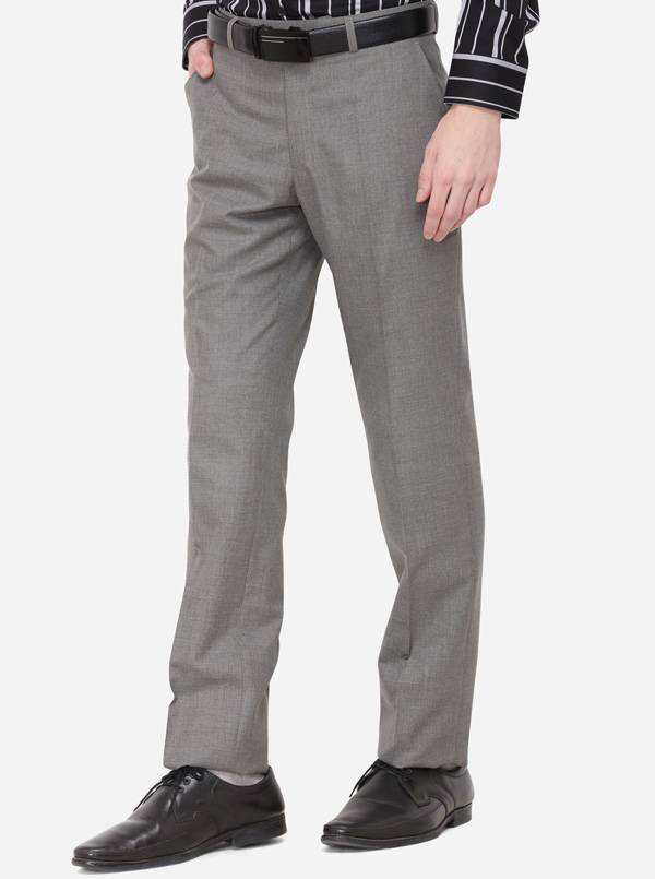 Grey Solid Classic Fit Formal Trouser | Greenfibre