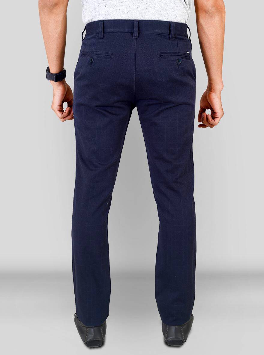 Navy Blue Chequered Super Slim Fit Chinos | Greenfibre