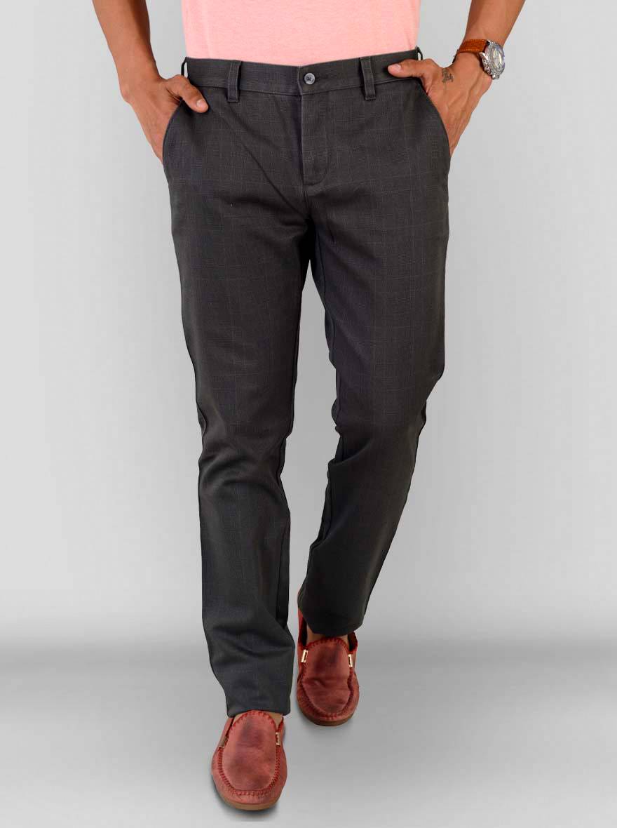 Dark Brown Chequered Super Slim Fit Chinos | Greenfibre