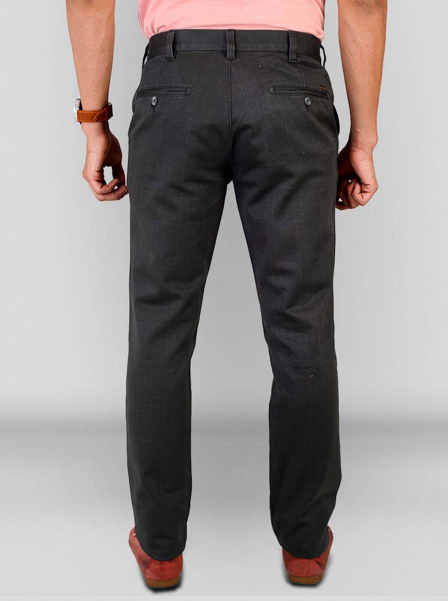 Dark Brown Chequered Super Slim Fit Chinos | Greenfibre