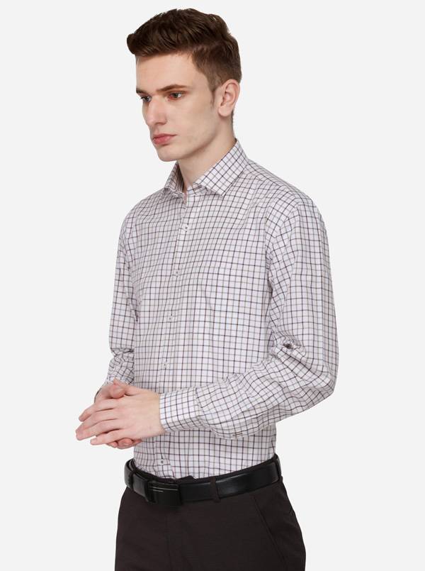 White & Brown Checked Regular Fit Formal Shirt | JadeBlue