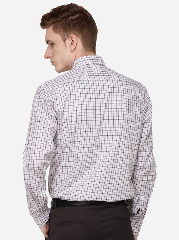 White & Brown Checked Regular Fit Formal Shirt | JadeBlue