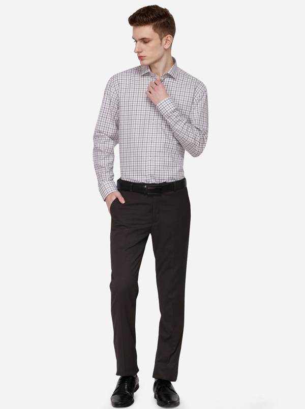 White & Brown Checked Regular Fit Formal Shirt | JadeBlue