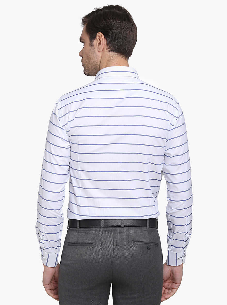 White & Blue Striped Slim Fit Formal Shirt | Metal