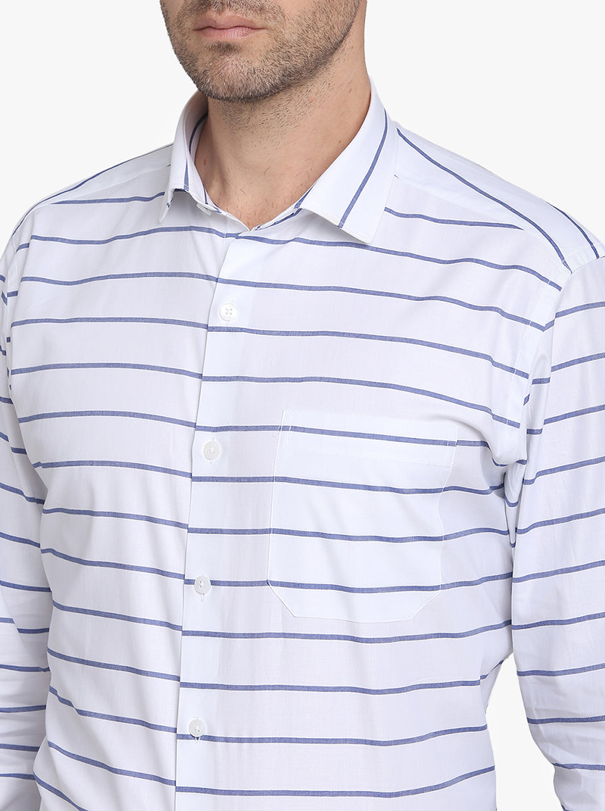 White & Blue Striped Slim Fit Formal Shirt | Metal