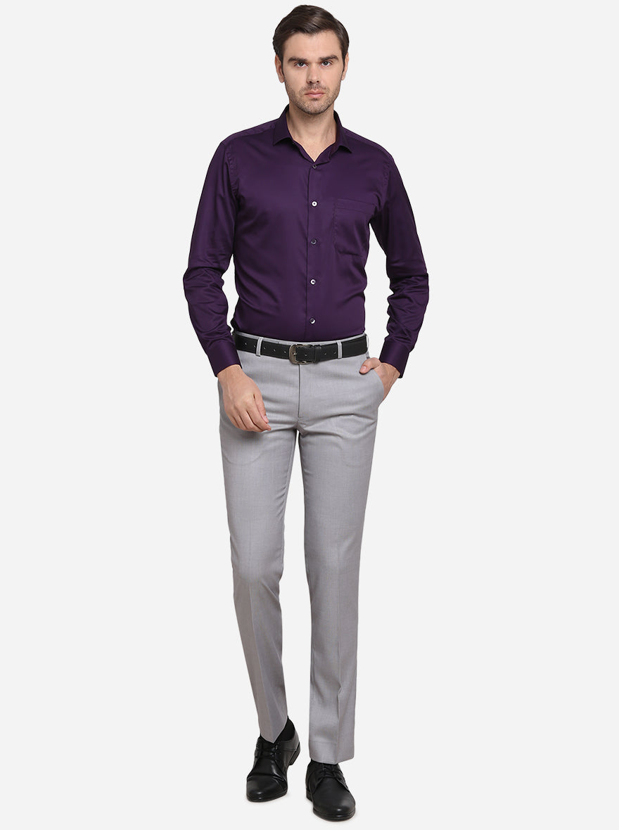 Purple Solid Slim Fit Formal Shirt  | Metal