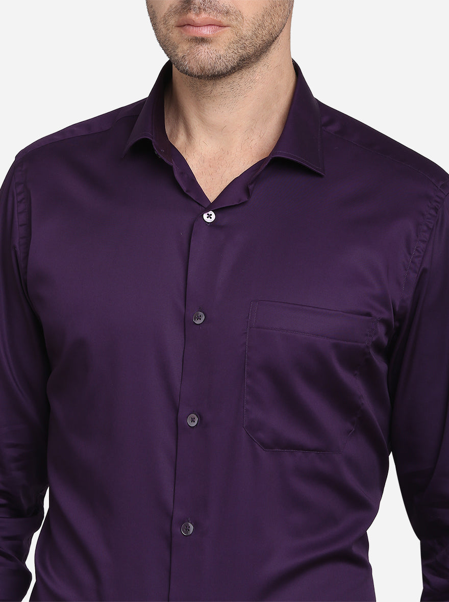 Purple Solid Slim Fit Formal Shirt  | Metal