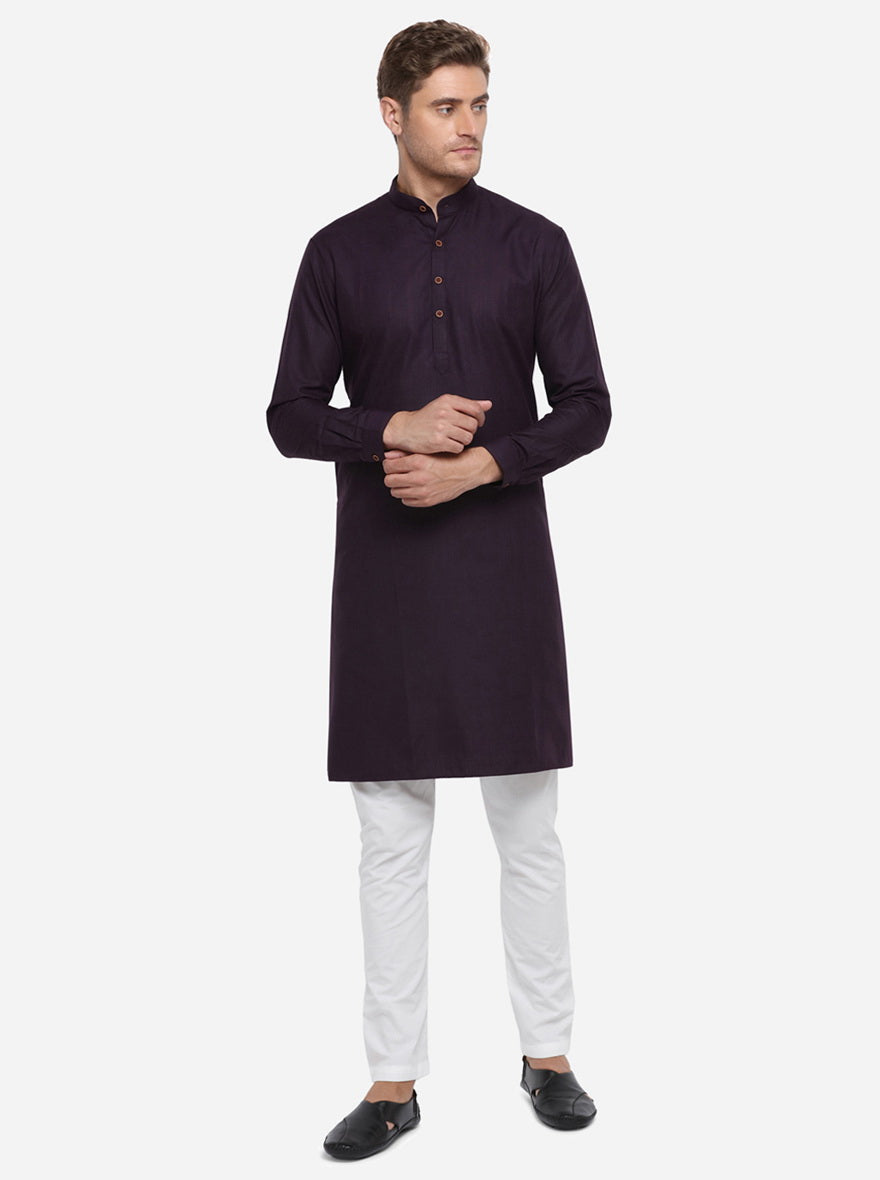 Deep Purple Self Design Regular Fit Modi Kurta | JadeBlue