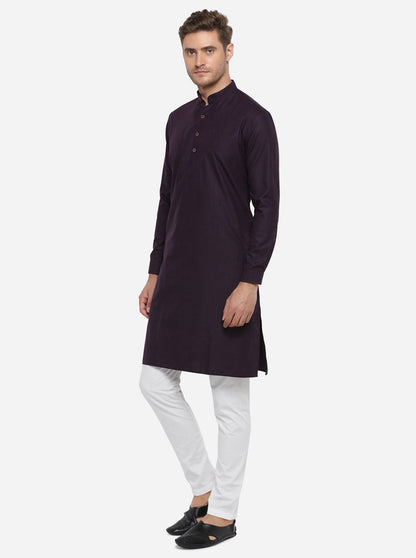 Deep Purple Self Design Regular Fit Modi Kurta | JadeBlue