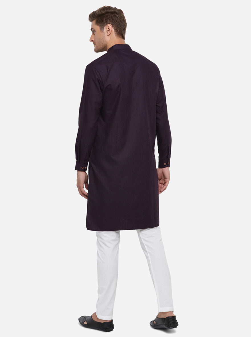 Deep Purple Self Design Regular Fit Modi Kurta | JadeBlue