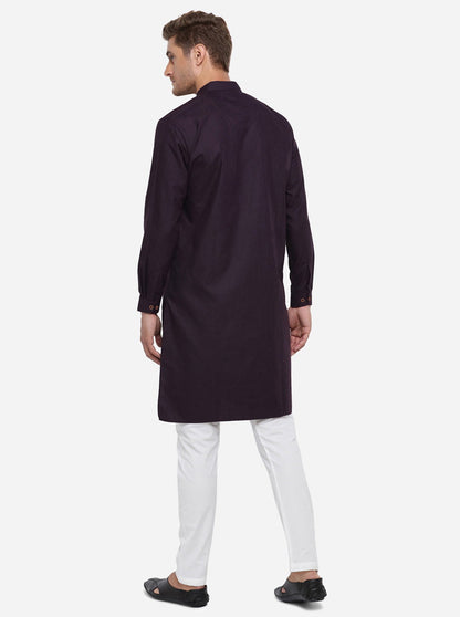 Deep Purple Self Design Regular Fit Modi Kurta | JadeBlue