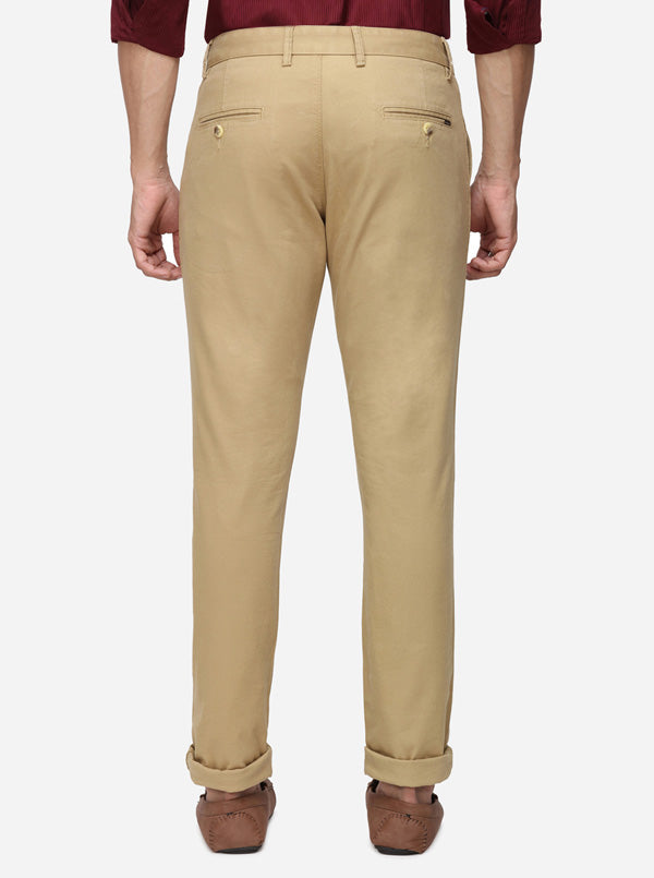 Khaki Solid Super Slim Fit Casual Trouser | Greenfibre