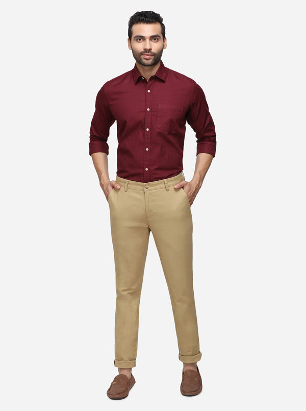 Khaki Solid Super Slim Fit Casual Trouser | Greenfibre