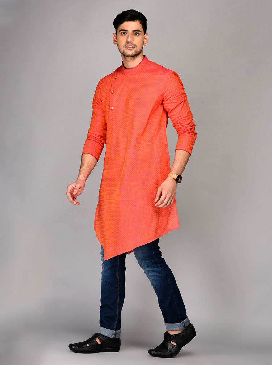 Orange & Pink Asymmetric Kurta | Azania