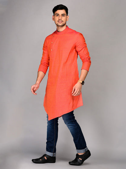Orange & Pink Asymmetric Kurta | Azania