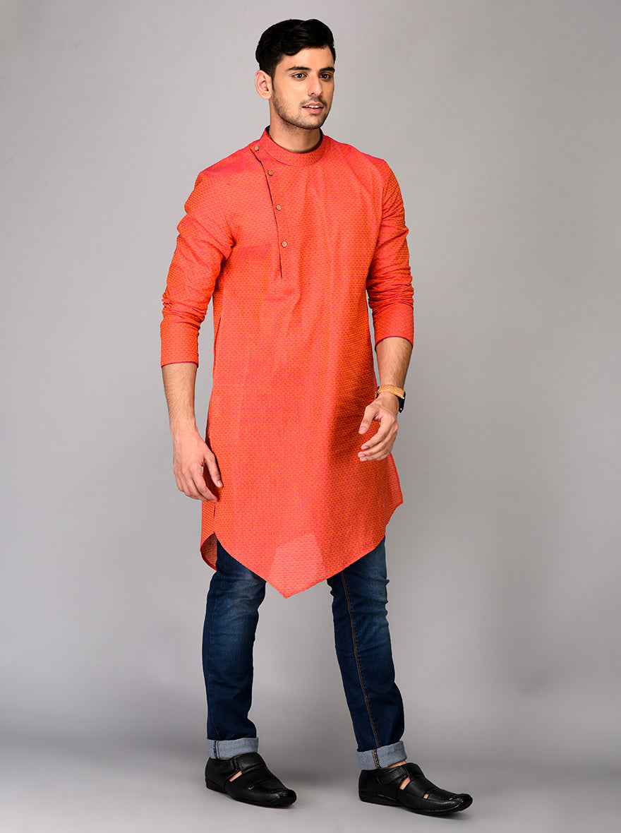 Orange & Pink Asymmetric Kurta | Azania