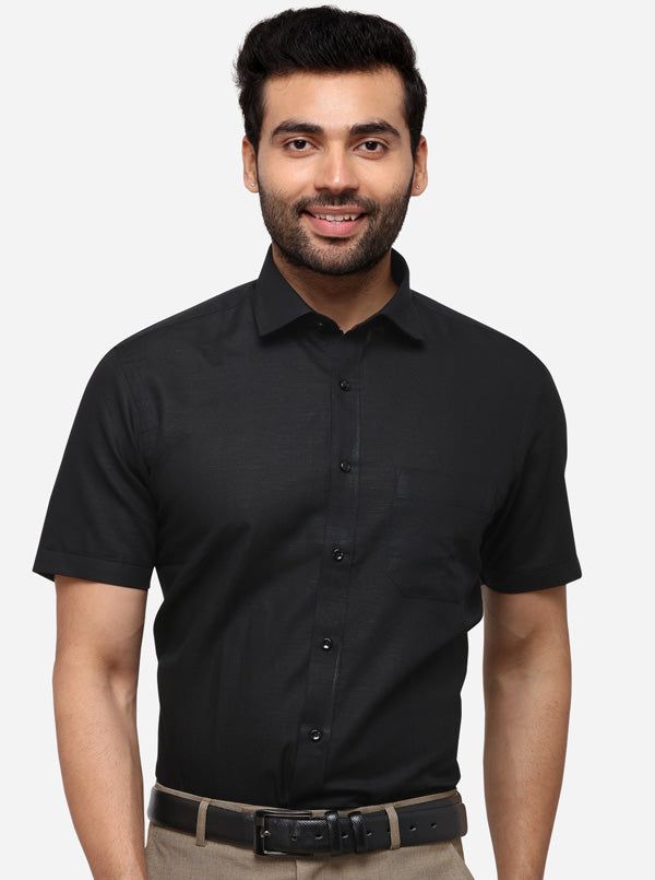 Black Solid Regular Fit Formal Shirt | Greenfibre