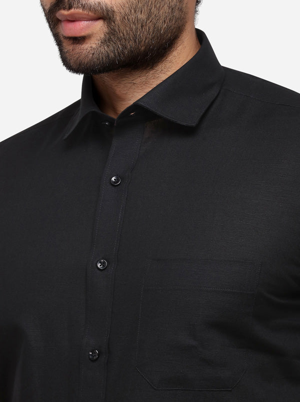 Black Solid Regular Fit Formal Shirt | Greenfibre