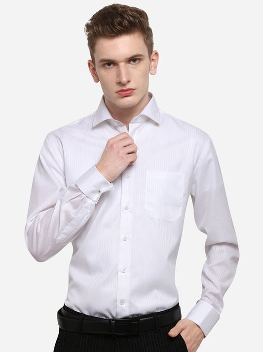 White Striped Regular Fit Formal Shirt | JadeBlue