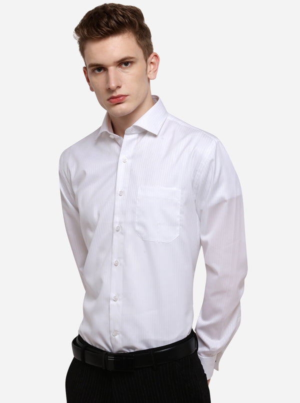 White Striped Regular Fit Formal Shirt | JadeBlue