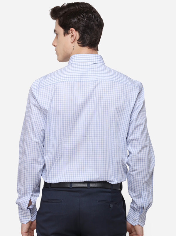 White & Blue Checked Smart Fit Formal Shirt | JadeBlue