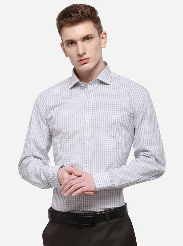 White & Grey Checked Smart Fit Formal Shirt | JadeBlue