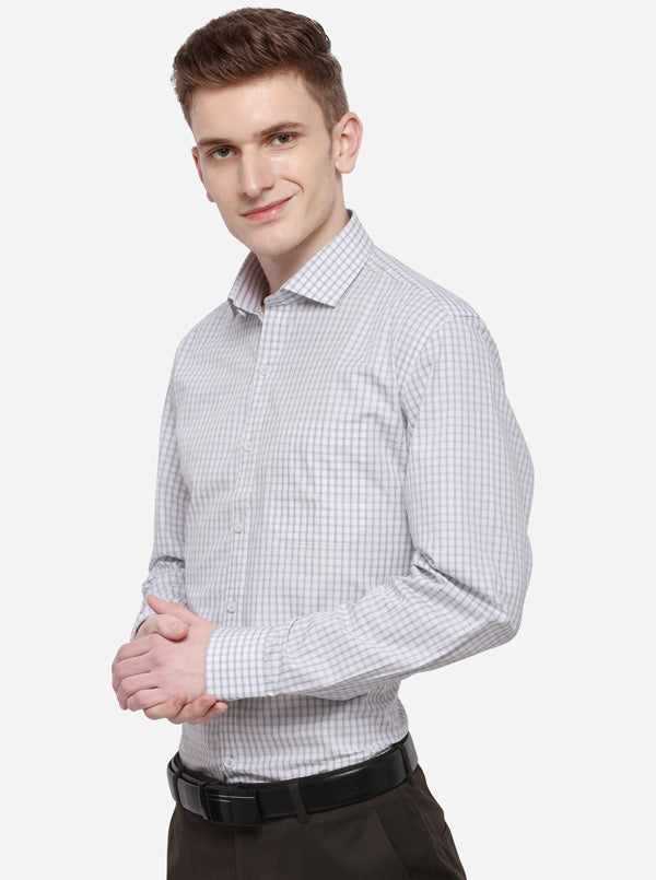 White & Grey Checked Smart Fit Formal Shirt | JadeBlue