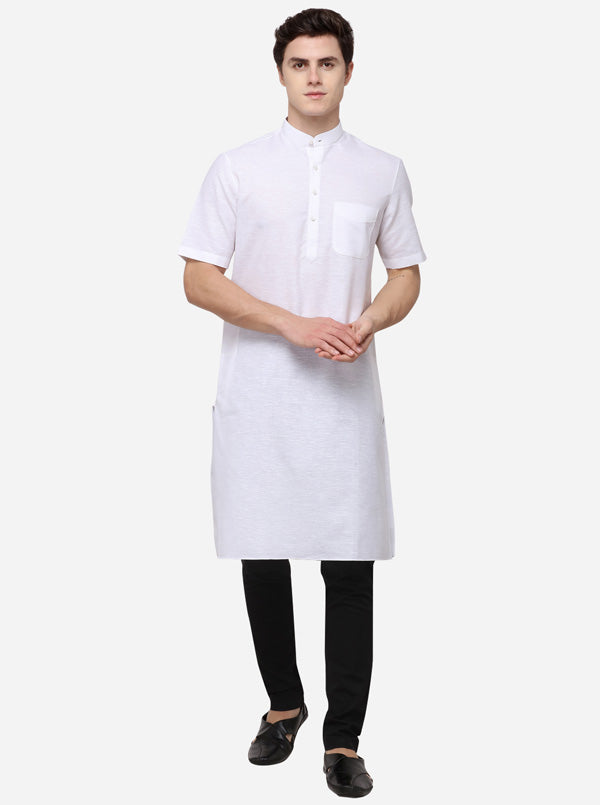 White Self Textured Regular Fit Modi Kurta | JadeBlue