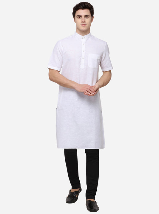 White Self Textured Regular Fit Modi Kurta | JadeBlue