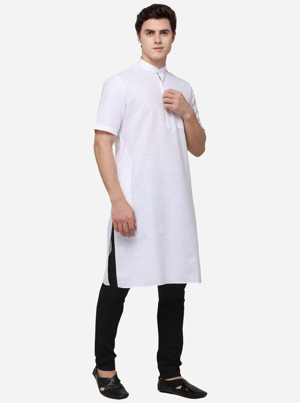 White Self Textured Regular Fit Modi Kurta | JadeBlue