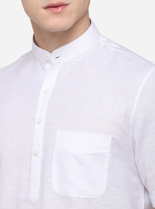 White Self Textured Regular Fit Modi Kurta | JadeBlue