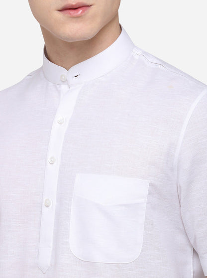 White Self Textured Regular Fit Modi Kurta | JadeBlue
