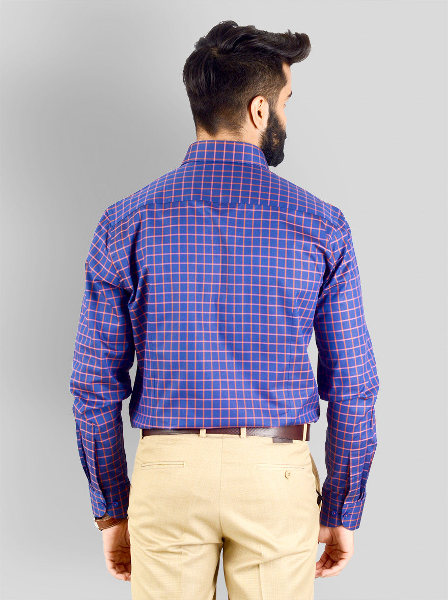 Blue & Orange Checked Slim Fit Evening Wear Shirt | Metal