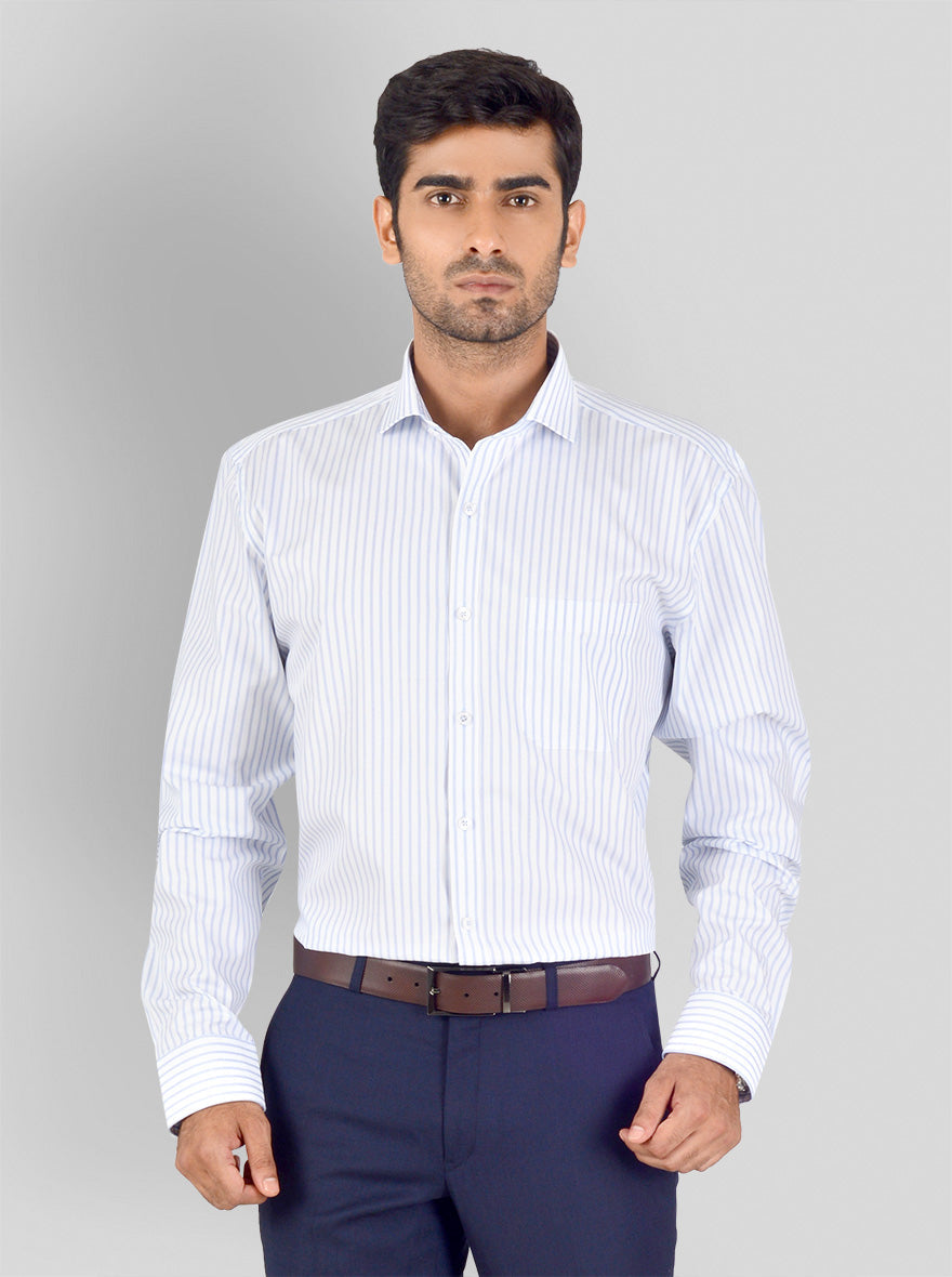 White & Blue Striped Regular Fit Formal Shirt | JadeBlue