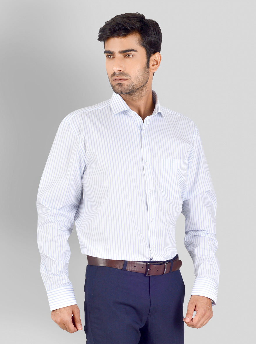 White & Blue Striped Regular Fit Formal Shirt | JadeBlue