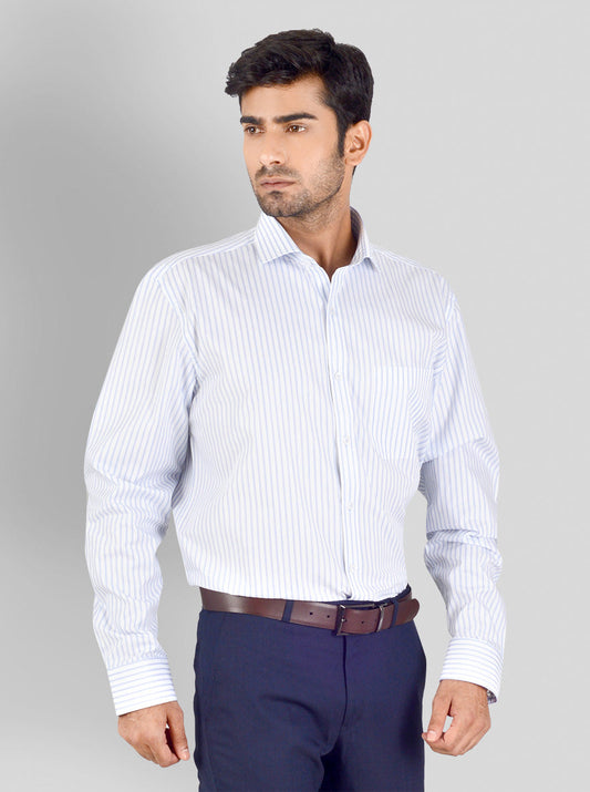 White & Blue Striped Regular Fit Formal Shirt | JadeBlue