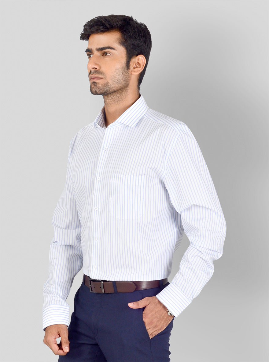 White & Blue Striped Regular Fit Formal Shirt | JadeBlue