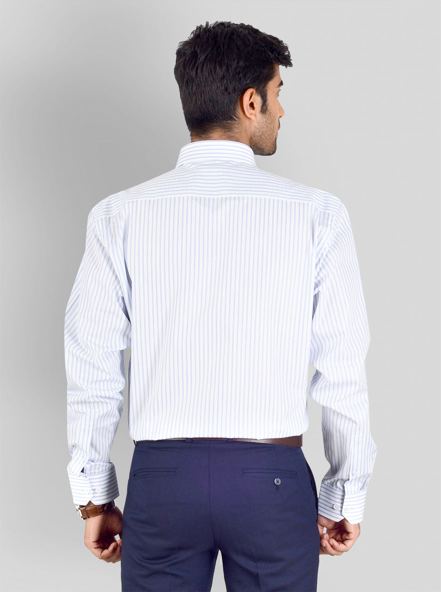 White & Blue Striped Regular Fit Formal Shirt | JadeBlue